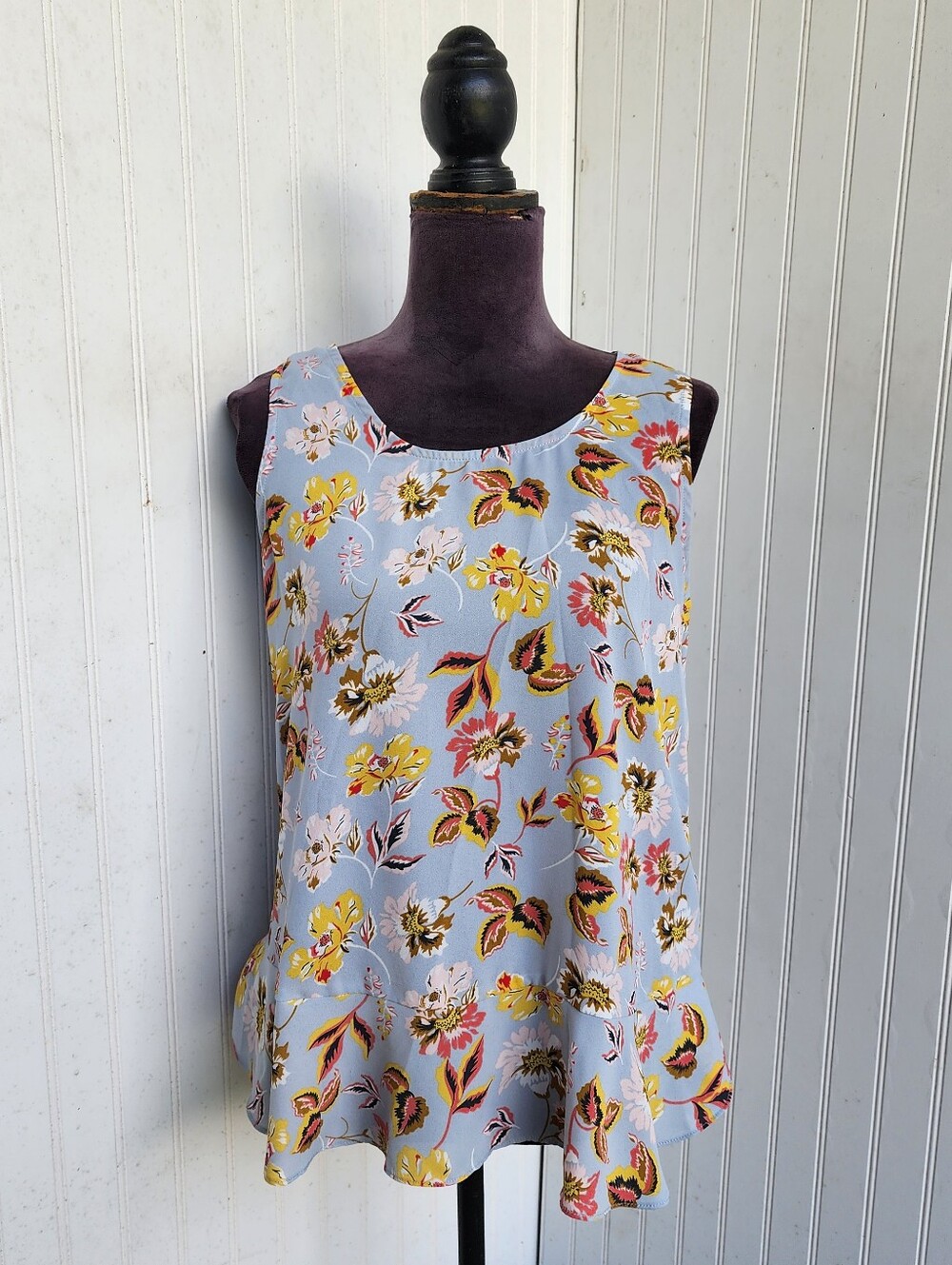 Philosophy Floral Print Sleeveless Blouse Button Front Blue Yellow Feminine ST